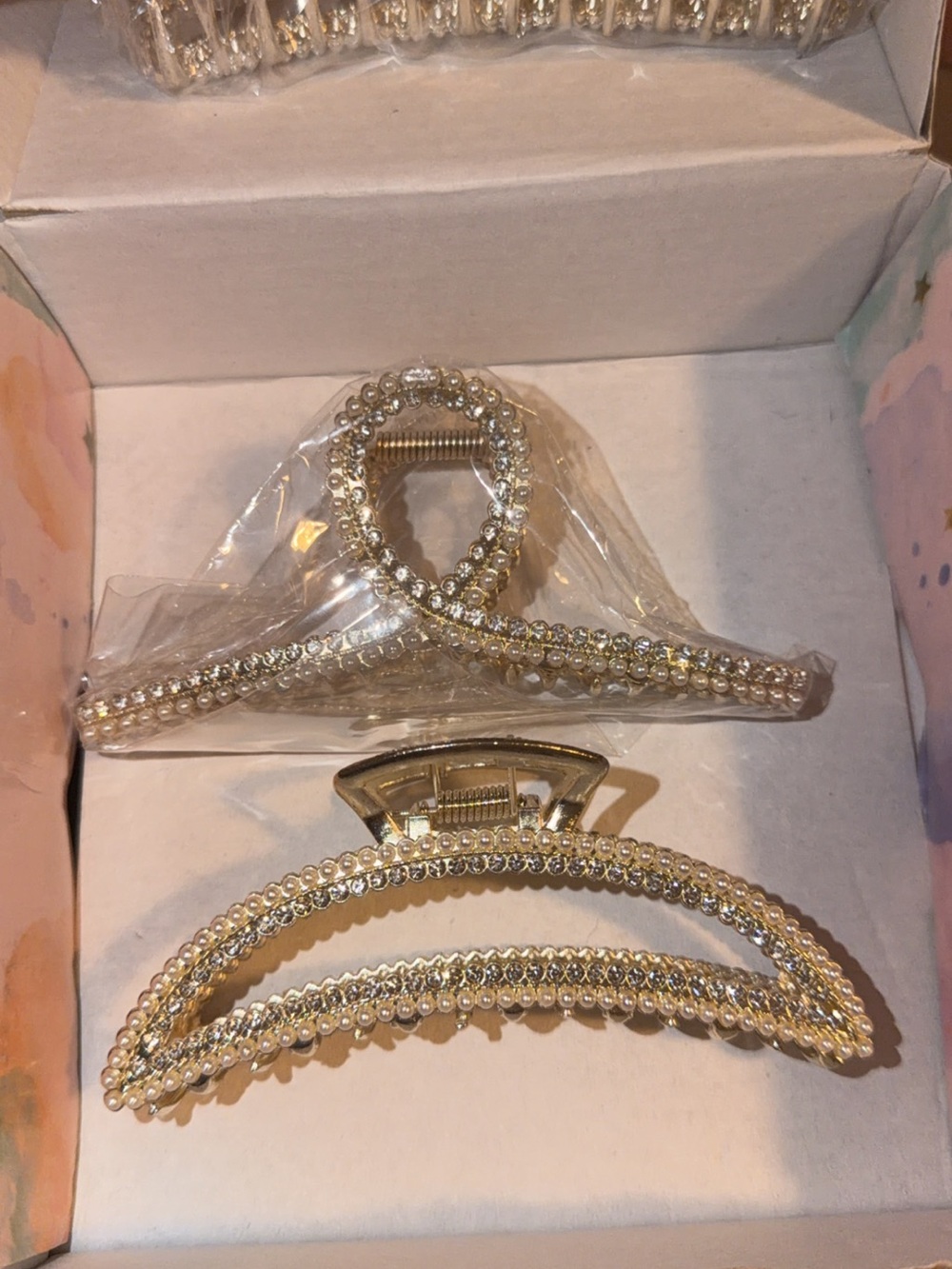 Gold Pearl & Rhinestone Hair Claw Clip - Women Accessories